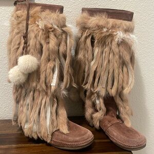 Women's Brown Fur Moccasin Boots